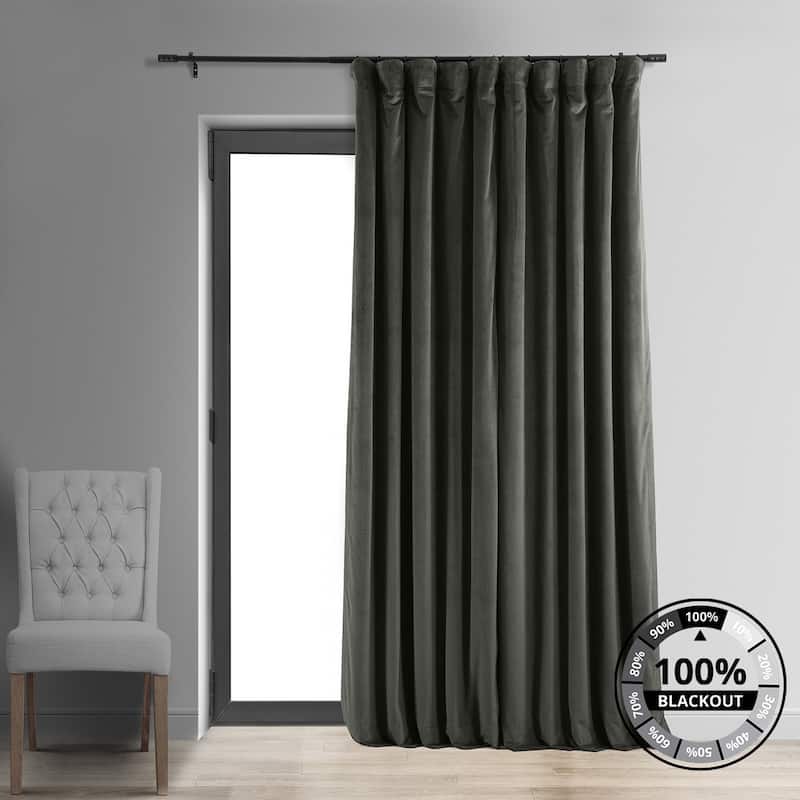 Exclusive Fabrics Signature Extra Wide Blackout Velvet Curtains (1 Panel) - Luxurious Blackout Drapes for Opulent Home Décor - 100 x 108 - Gunmetal Grey