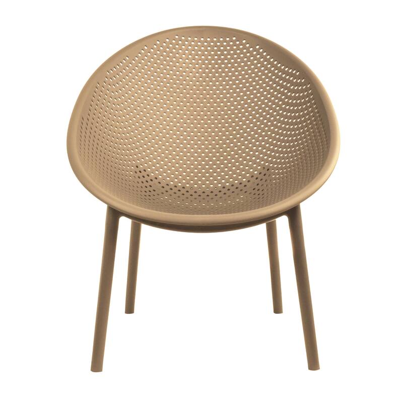 Mid-Century Modern Plastic Lounge Chair Plastic Legs with Breathable Perforated Egg Shaped Seat for Indoor/Outdoor Use - Beige