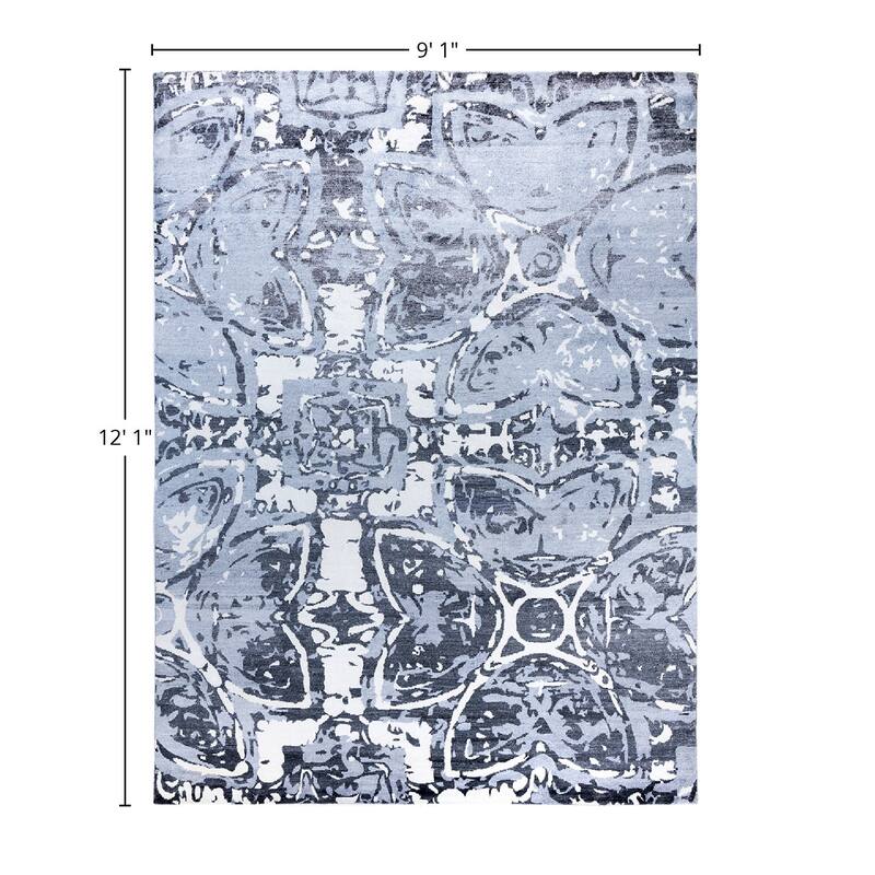Modern One-of-a-Kind Hand-Knotted Area Rug, Blue - 9' 1" x 12' 1"