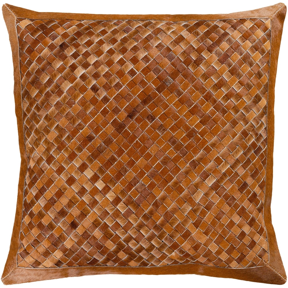 Tylar Detailed Woven Hair on Hide Leather Throw Pillow