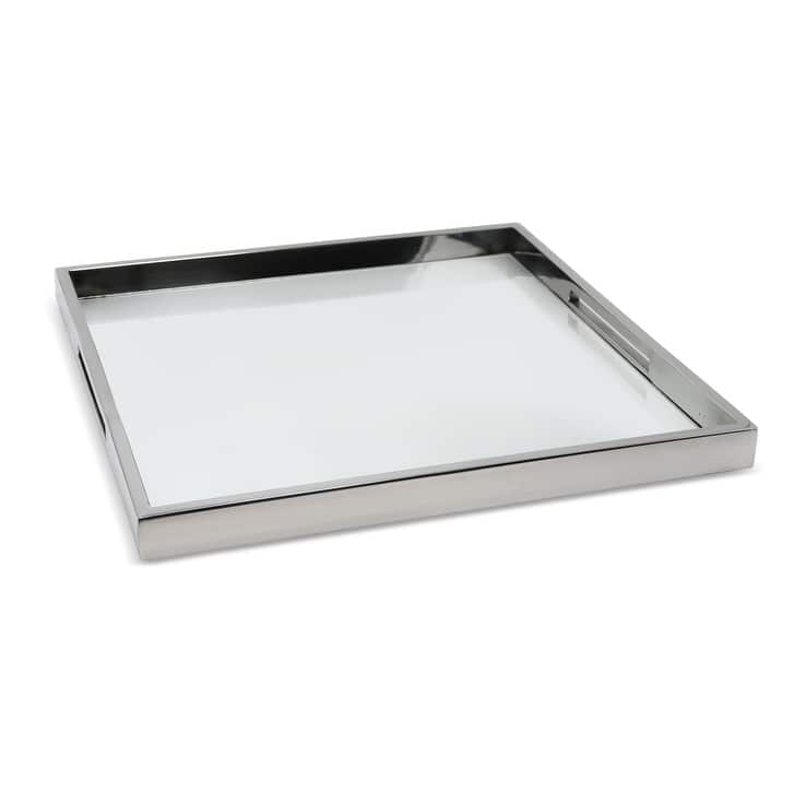 Large Square Mirror Tray with Handles, Available in 3 Colors and Sizes - Large - Silver
