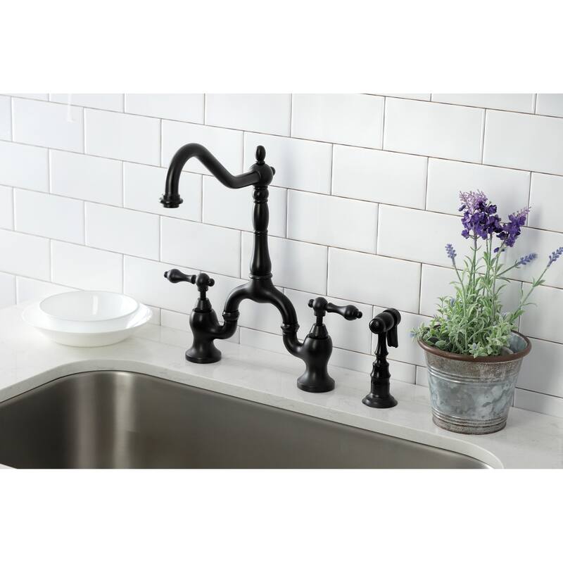 English Country Bridge Kitchen Faucet with Brass Sprayer