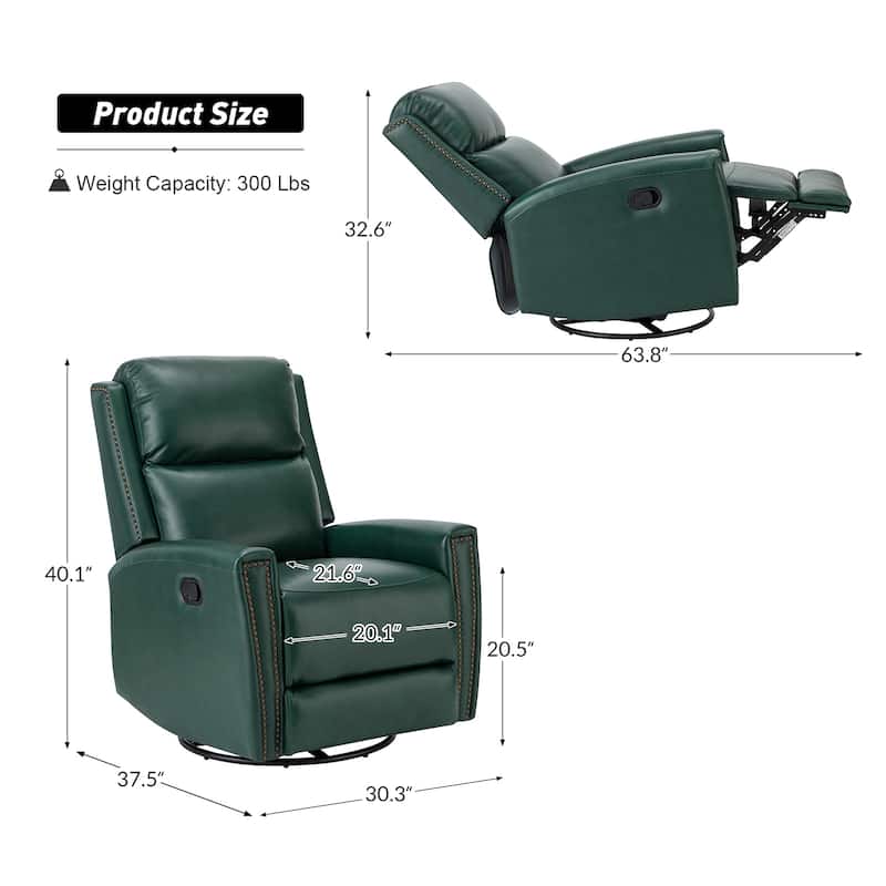 Fiacro 30.31"Wide Modern Genuine Leather Wingback Swivel Rocker Recliner with Nailhead Trims, Set of 2