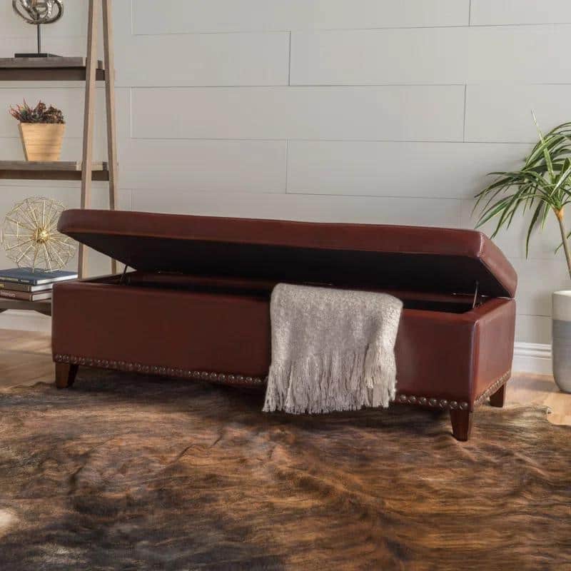 51" Large Storage Ottoman Bench with Hinged Lid, Upholstered Bench Footrest with Hidden Storage for Living Room, Bedroom