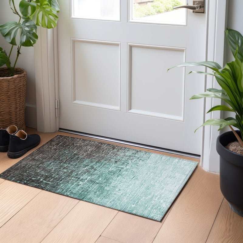 Machine Washable Indoor/ Outdoor Ombre Texture Chantille Rug - Teal - 1'8" x 2'6"