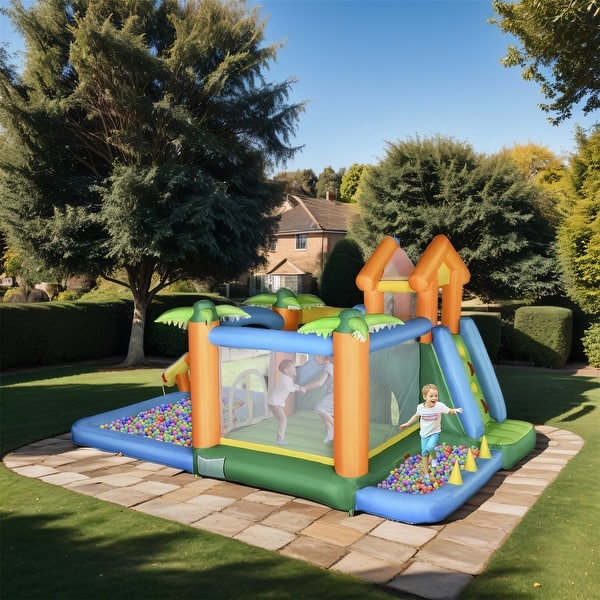 slide 2 of 7, 6-in-1 Inflatable Castle with Carry Bag, Repair Patches and Air Blower Kids