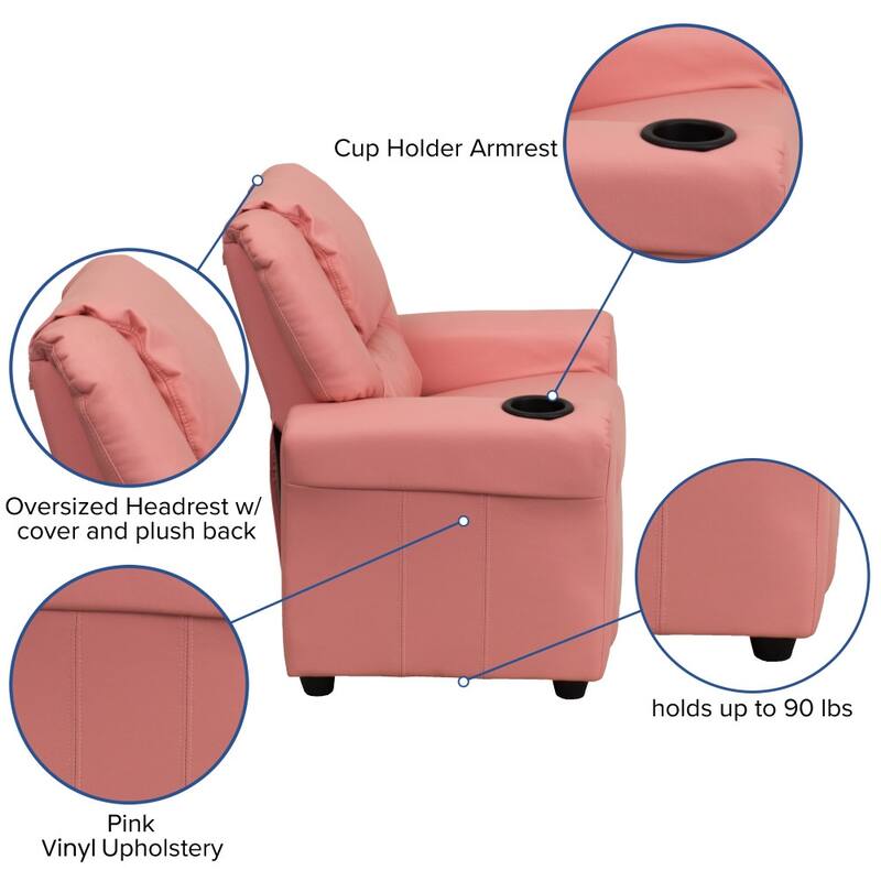 Contemporary Kids Recliner with Cup Holder and Headrest - 24"W x 21.5" - 36.5"D x 27"H