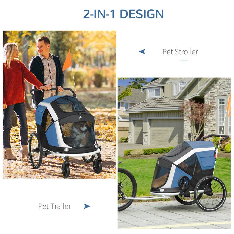 Aosom 2-in-1 Pet Bike Trailer, Dog Stroller, Small Pet Bicycle Cart Carrier with Safety Leash, and Easy Fold Design