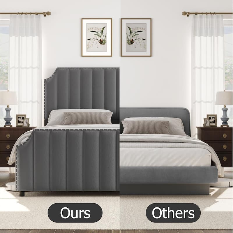 Bed Frame with 50.2" Headboard, Upholstered Platform