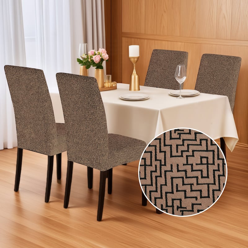 Stretch Jacquard Spandex Chair Covers 4 Pieces - 18x18x24 Inch - Light Brown