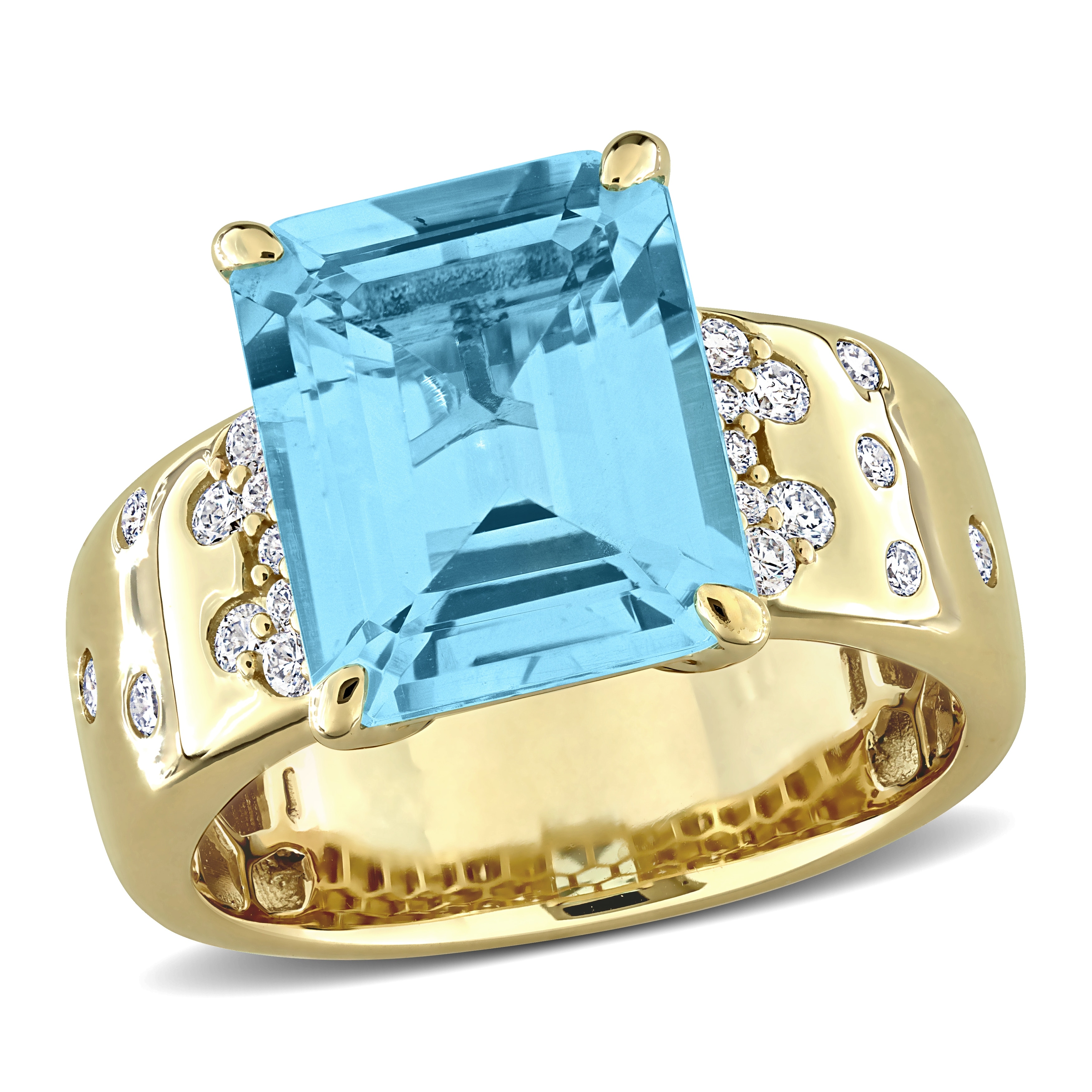 Miadora 7 3/8ct TGW Sky Blue Topaz 1/3ct TDW Diamond Ring 14k Yellow Gold