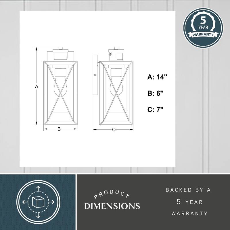 Milton Matte Black Motion Sensor Dusk to Dawn Outdoor Wall Light Transitional Clear Glass - 6-in W x 14-in H x 7-in D