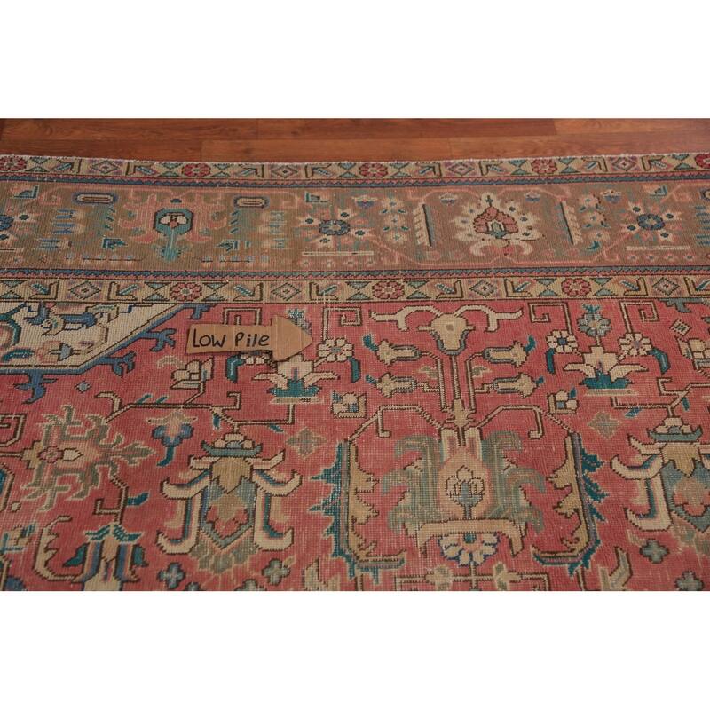 Pink Geometric Tabriz Persian Area Rug Hand-Knotted Wool Carpet - 9'7"x 12'7"
