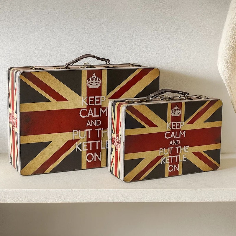 Suitcase with Union Jack Print Canvas Upholstery, Multicolor, Set of 2