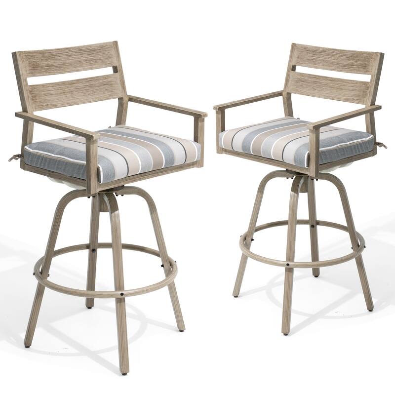 Outdoor Aluminum Patio Bar Stools Swivel Chairs with Sunbrella Cushions - 19.5 in W * 45.3 in H * 17.5 in D - MILANOCHAR-2PC