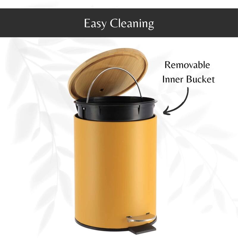 Stylish Trash Can with Bamboo Lid and Pedal, 2.5L Capacity - 9.2" H x 8" L x 8" W