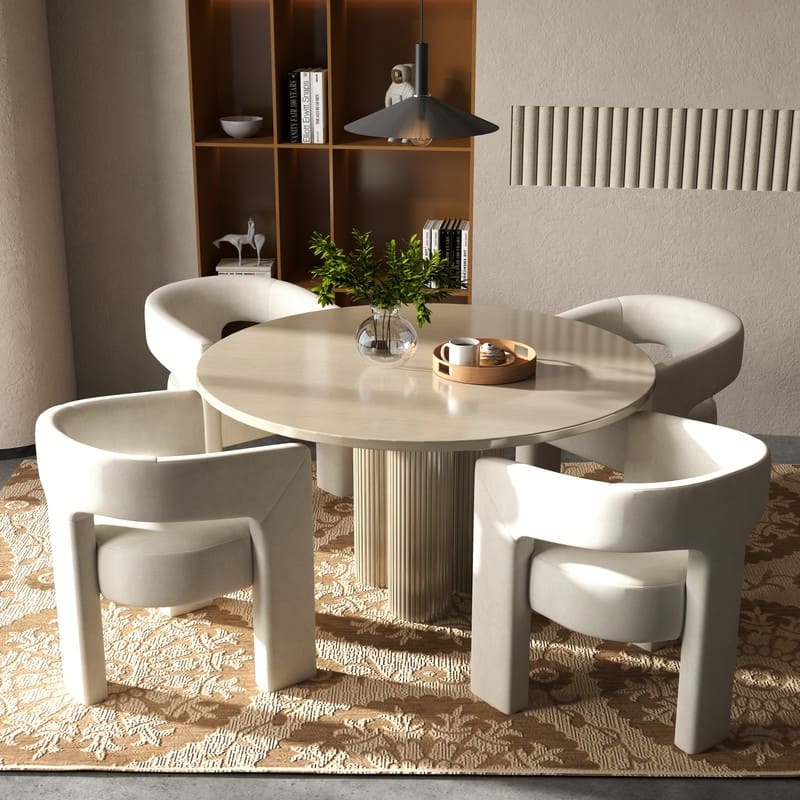 SEYNAR Modern Glam Velvet Upholstered Dining Chair, Open-Back Accent Chair Set of 4 - Beige
