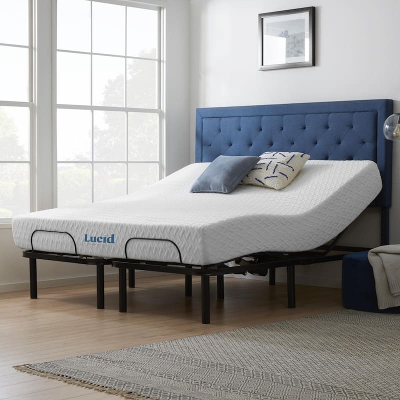Lucid Comfort Collection 10-inch Gel Memory Foam Mattress and Standard Adjustable Bed Set