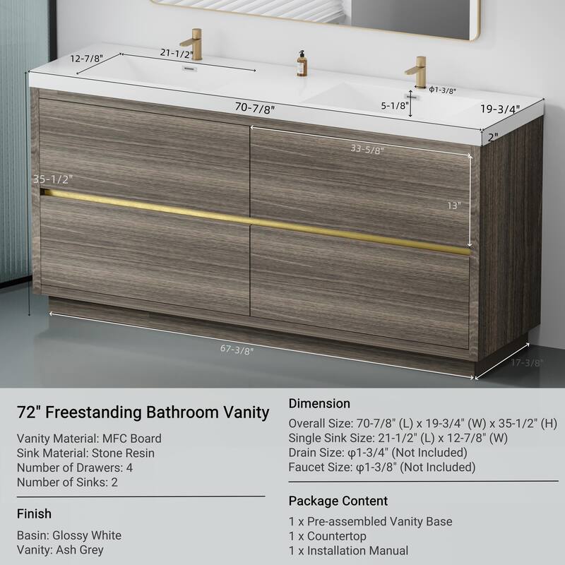 Freestanding Bathroom Vanity with White Stone Resin Top
