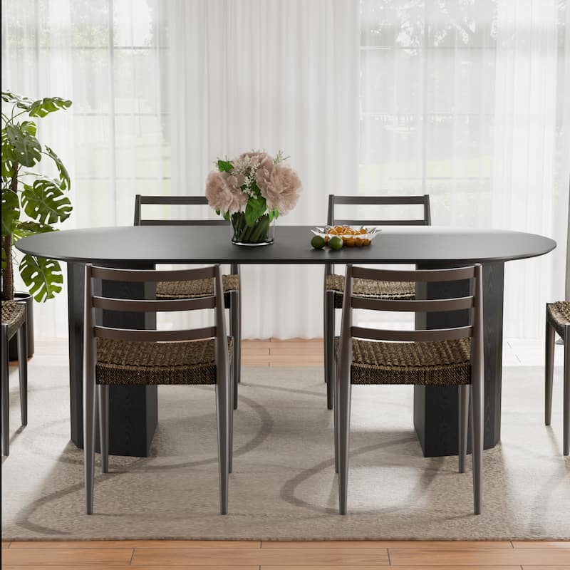 79 In Solid Wood Dining Table For 6 - 8 Person - Black