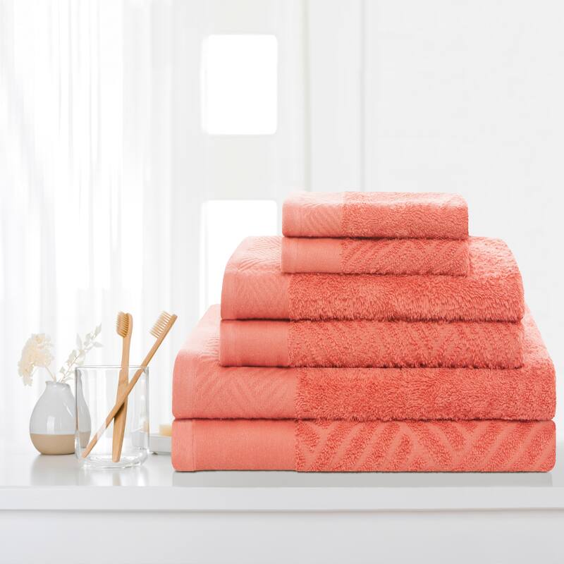 Superior 100-percent Egyptian Cotton Basket Weave 6-Piece Towel Set - Coral