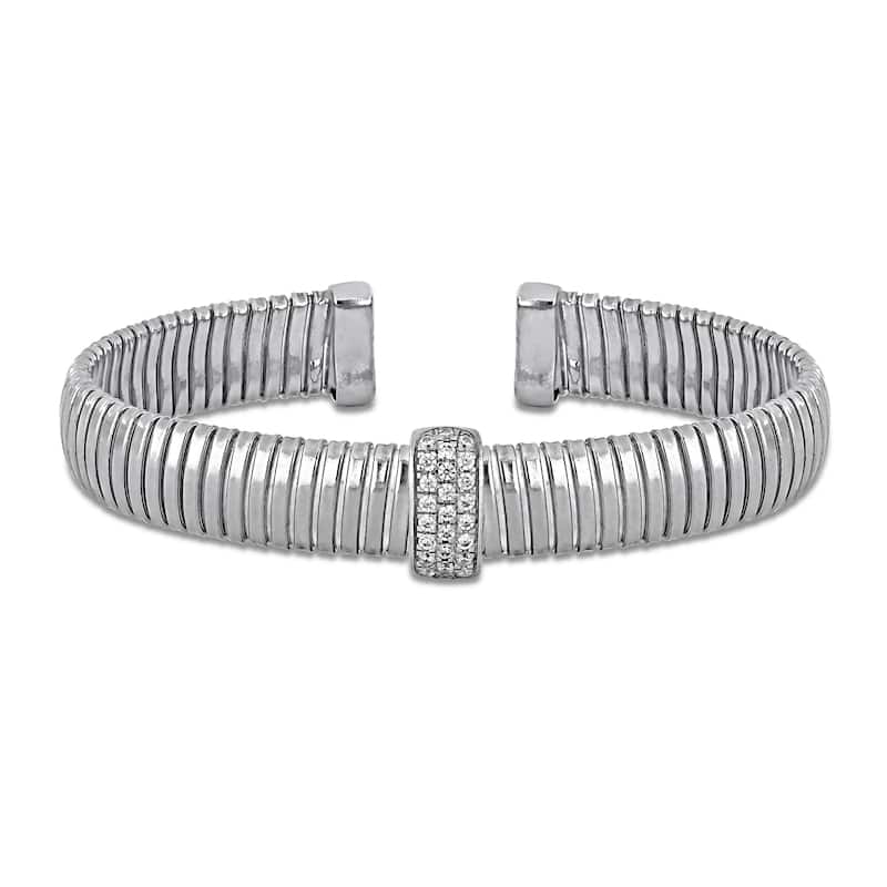 Miadora 1/4ct TGW Cubic Zirconia Open Stretch Omega Bangle in Sterling Silver - White