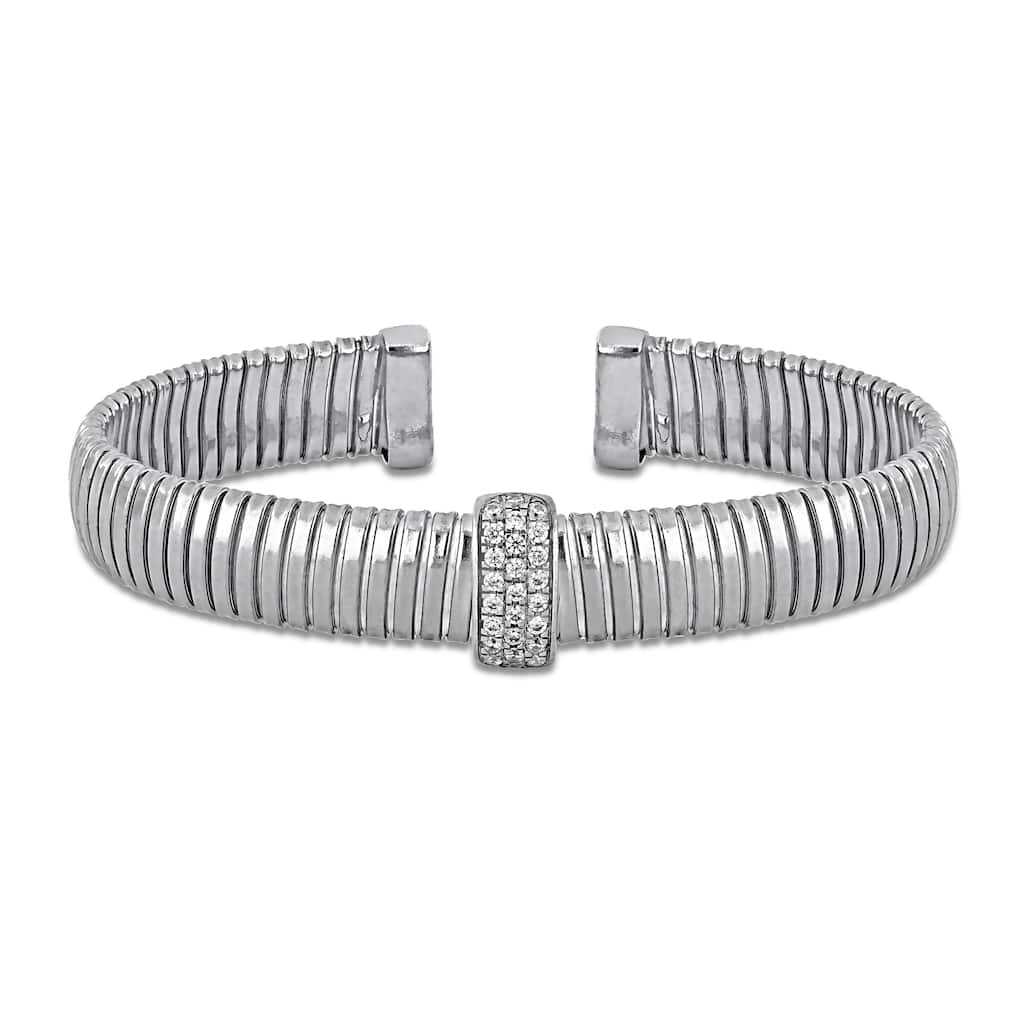 Miadora 1/4ct TGW Cubic Zirconia Open Stretch Omega Bangle in Sterling Silver - White