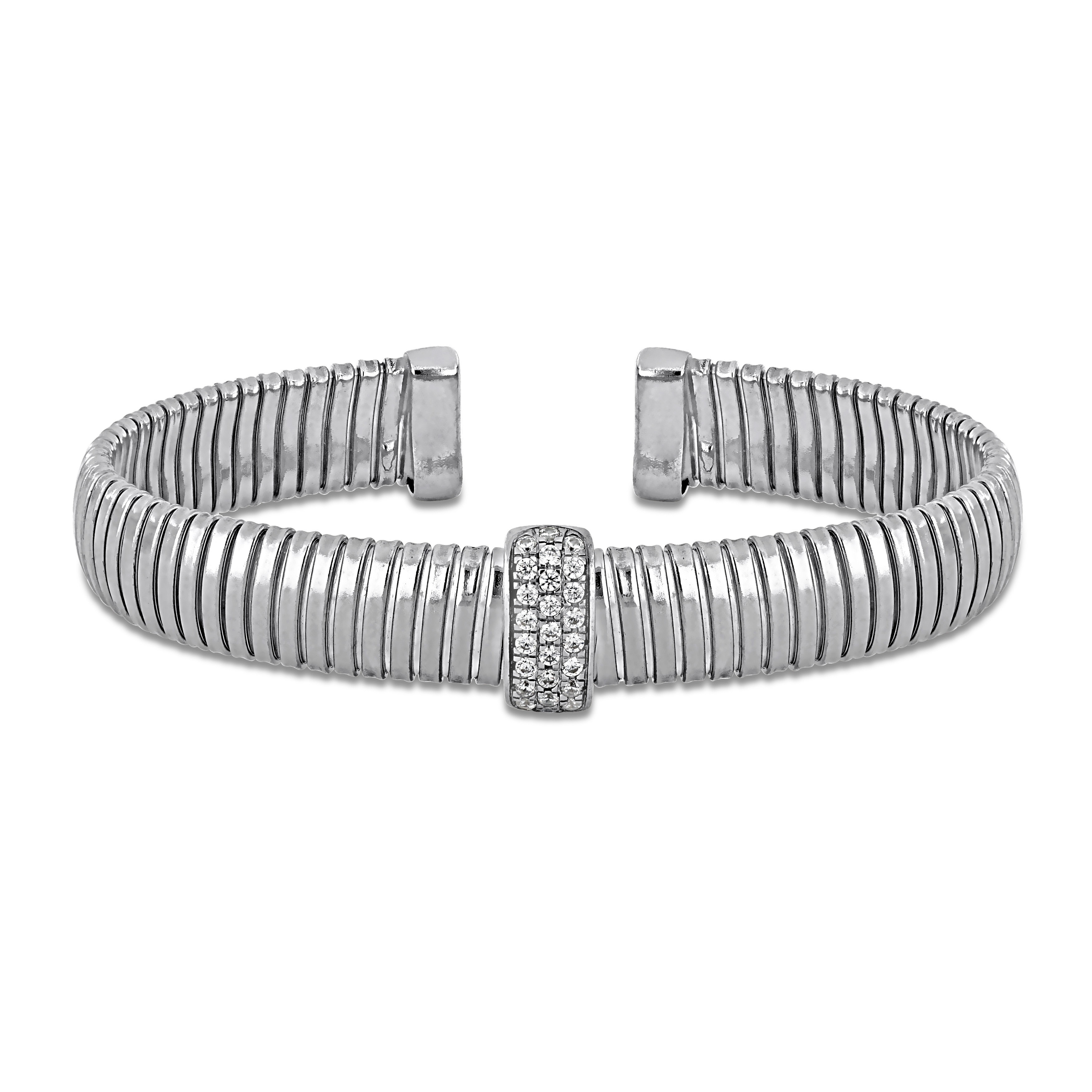 Miadora 1/4ct TGW Cubic Zirconia Open Stretch Omega Bangle in Sterling Silver - White