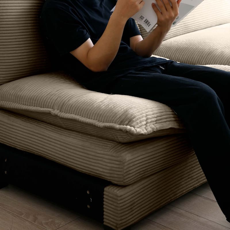 Corduroy Fabric Single Sofa Chair, Comfy Upholstered Reading Lounge Chair, Single Sofa with Removable Armrests & Pillow