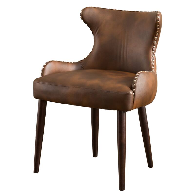 Brown Modern 23.5" Faux Leather Upholstered Barrel Chair with Hardwood Frame and Nailheads