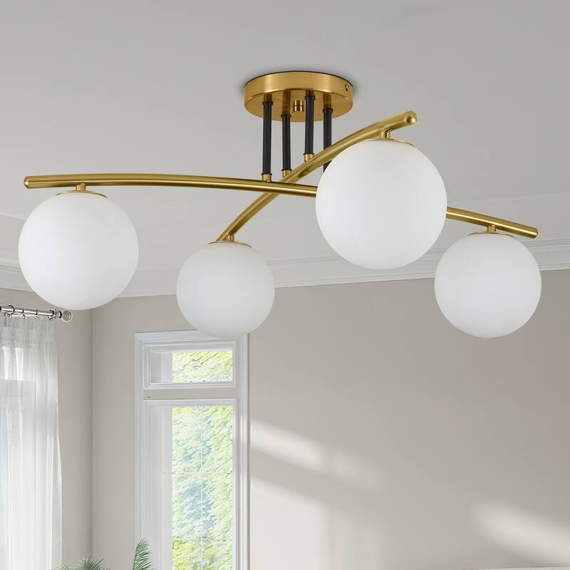 Gold Modern 4 - Light Globe Semi - Flush Ceiling Lamp - Polished Gold