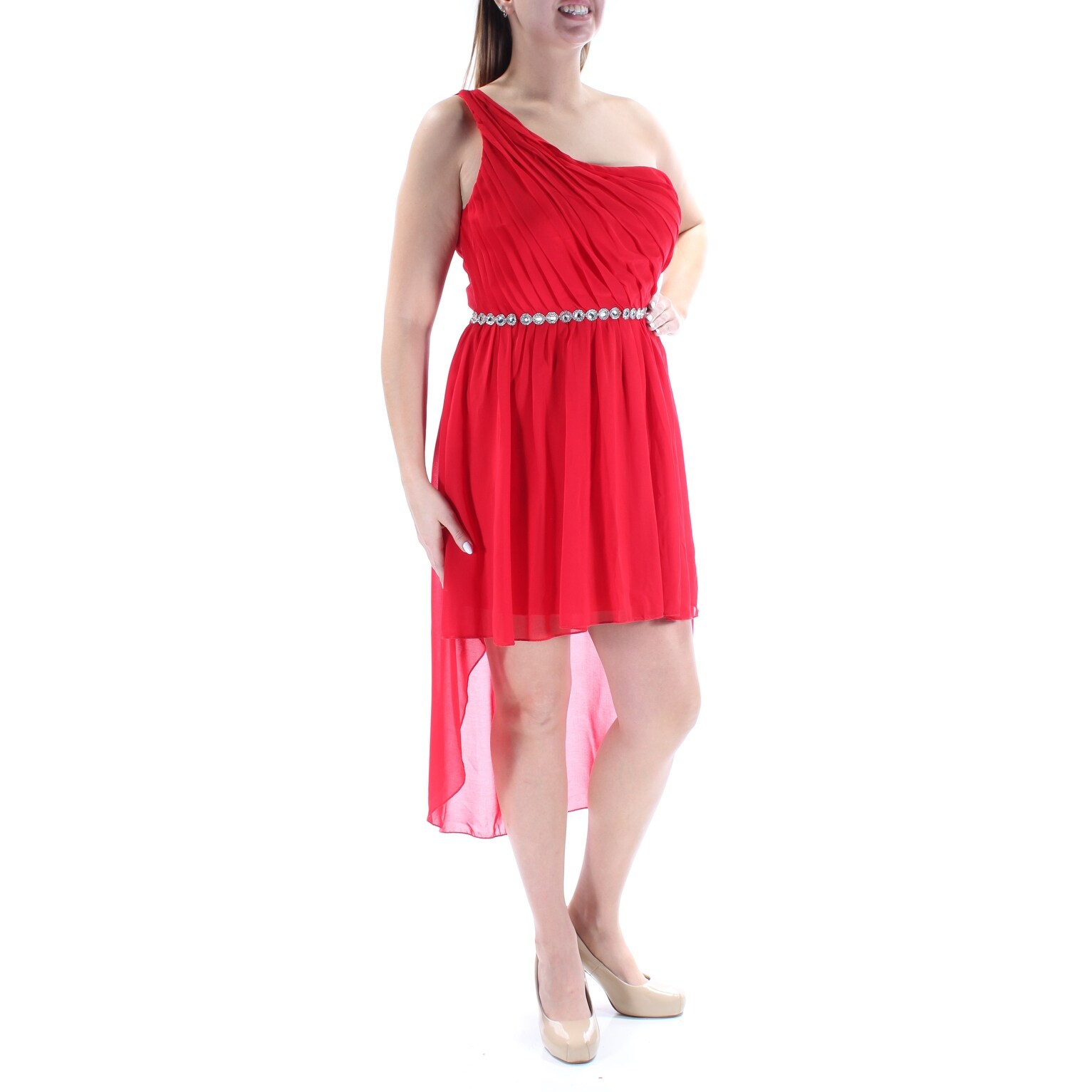 Shop Womens Red Sleeveless Tea Length Hi Lo Party Dress Size 13