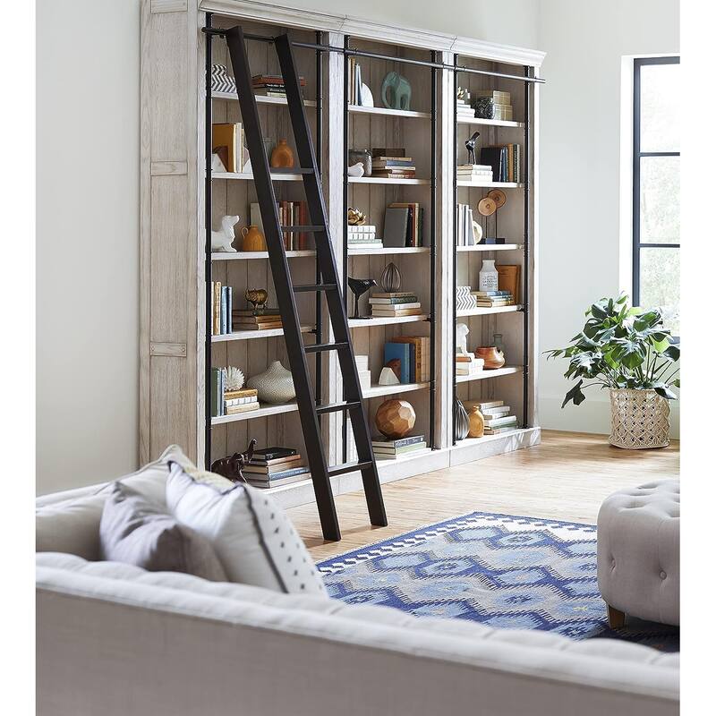 Avondale 8' Tall Bookcase Wall With Ladder, Storage Organizer, Display Shelf for Office, Brown
