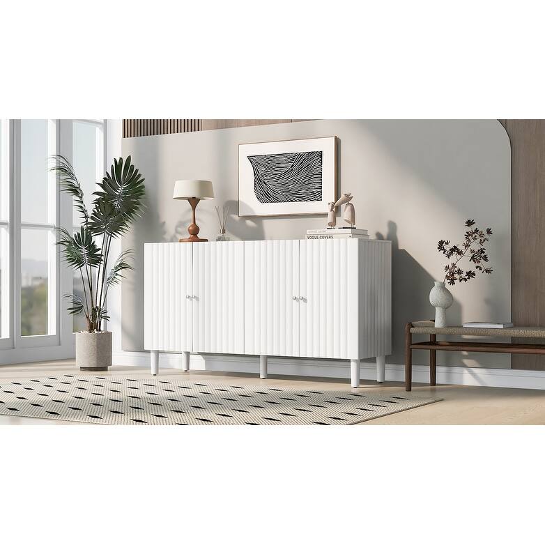 Modern Elegant 4-Door Buffet Cabinet Sideboard with Height Adjustable, for Study, Entryway and Living Room