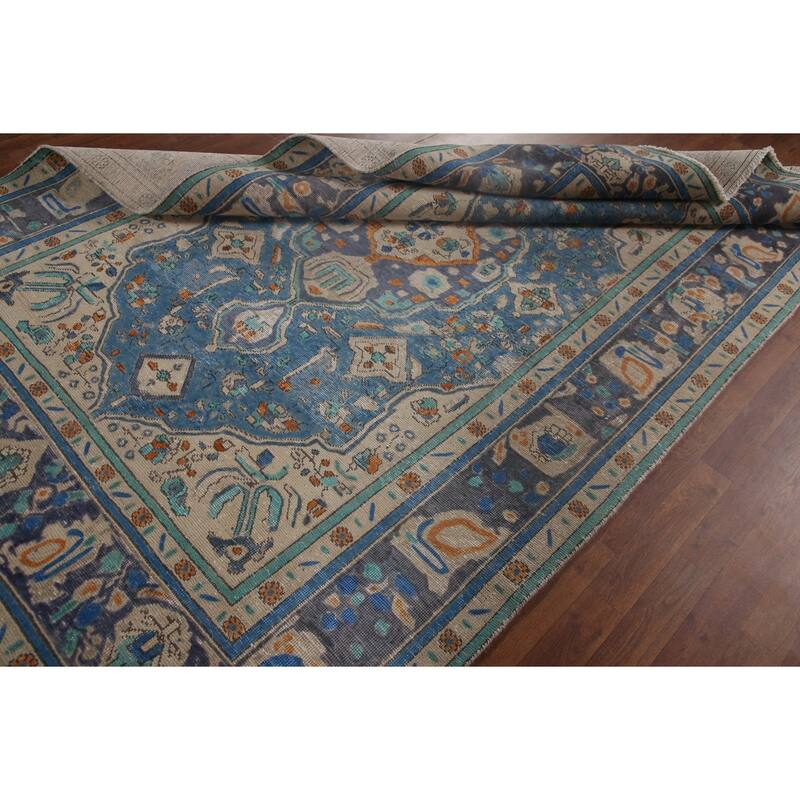 Antique Distressed Over-Dyed Tabriz Persian Rug Handmade Wool Carpet - 6'5" x 9'10"