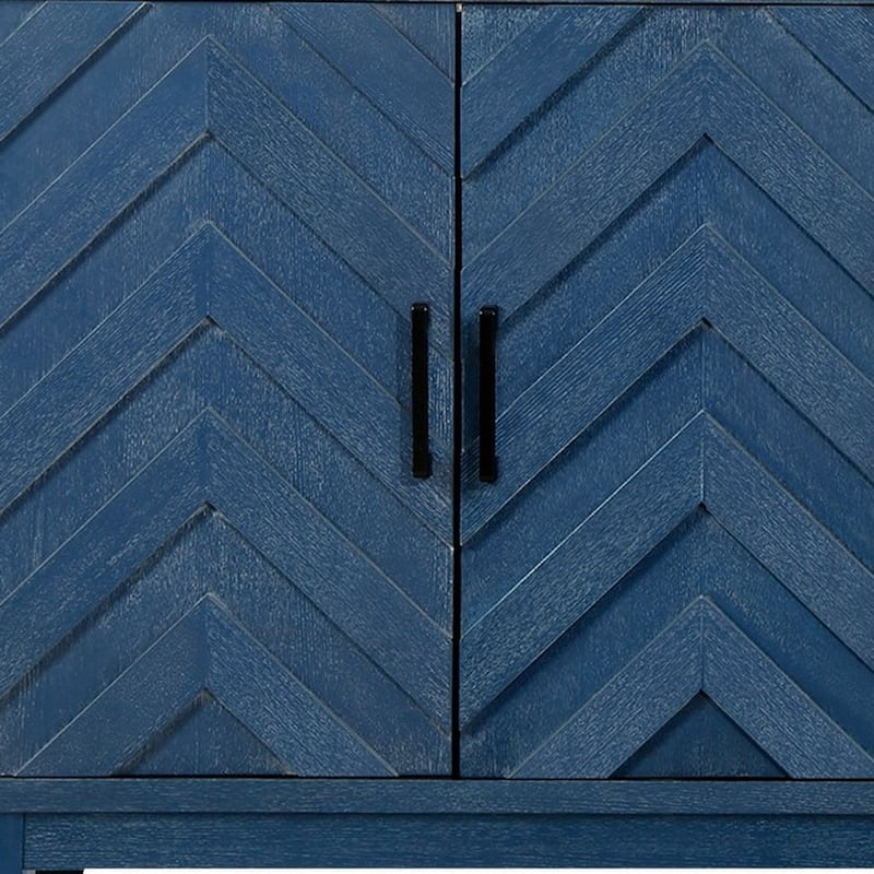 HomeRoots 60" Blue Textural Chevron Distressed Wood Sideboard with Four Doors - 59.8' X '32.3' X '15.5