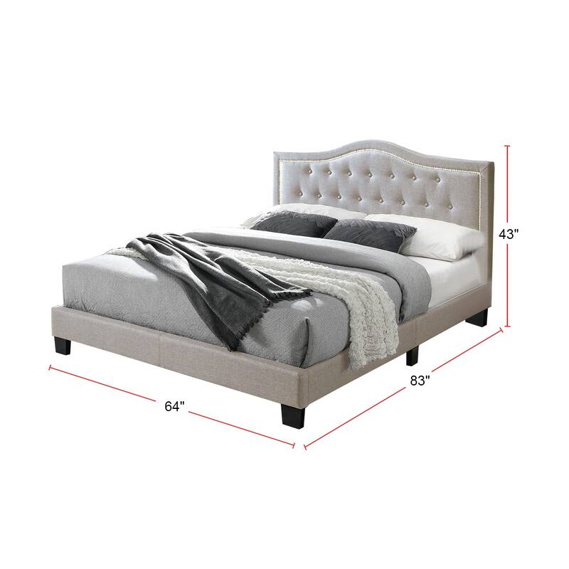 Fabric Upholstered Bed with Button Tufting