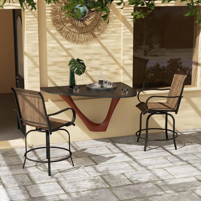 Outdoor Bar Stools Set of 2, 360° Swivel Bar Height Chairs - Brown