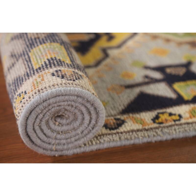 Geometric Kazak Indian Runner Rug Hand-Knotted Wool Carpet - 2'7"x 8'0"