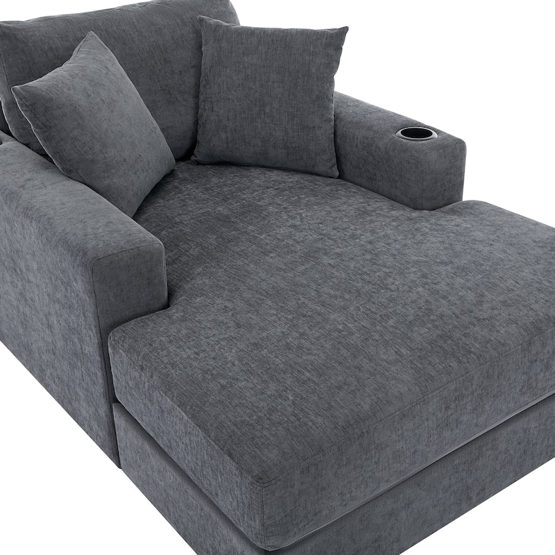 Chenille Fabric Chaise Lounges Couch with Pillows Charge Station and Cup Holders Lounge Chair Oversized Single Sofa Accent Chair
