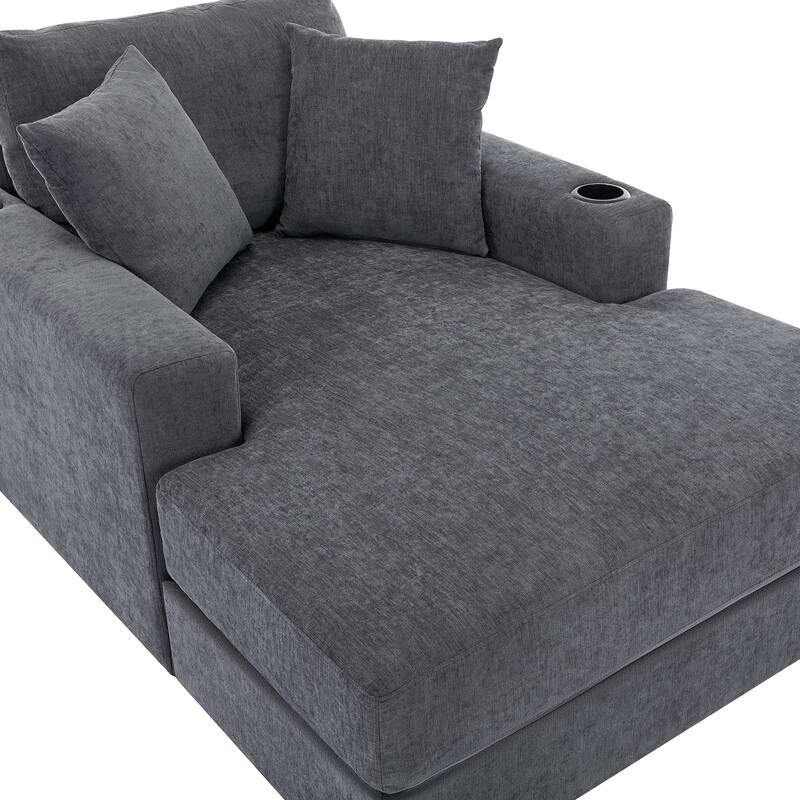 Oversized Chaise Lounger Modern Sofa Couch with Pillows, Charge Station & Cup Holders