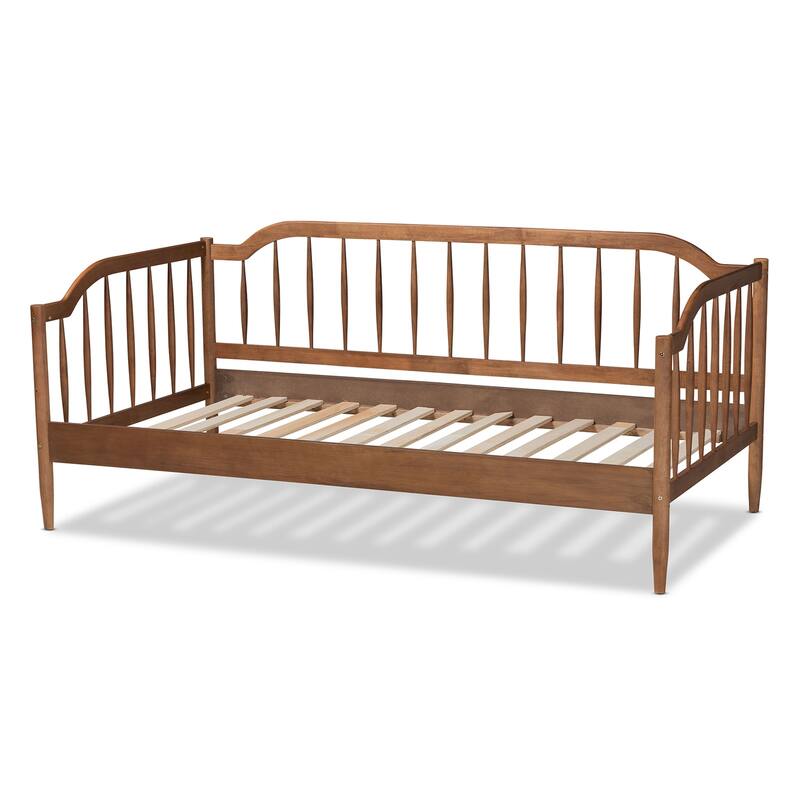 Twin Daybed - Mid-Century Modern Wood Frame - Walnut Brown Finish - Day Bed for Living Room/Guest Room