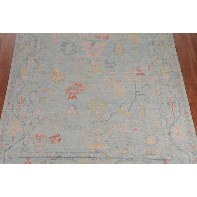 Hand Knotted Oriental 100% Wool Carpet Transitional All-Over Navy Blue & Blues Oushak Area Rug - 9' 11'' X 7' 10''