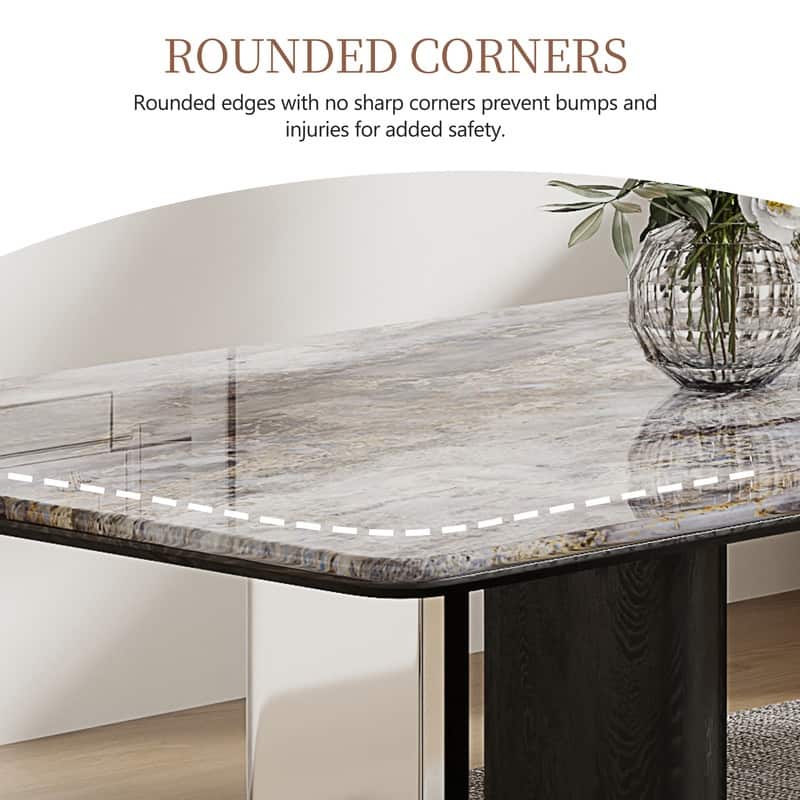 Modern 78.7" Dining Table, Glossy Sintered Stone Top, for 6-8 persons - 78.74"