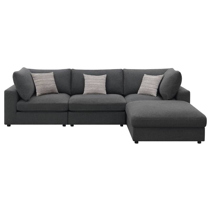 Serena 4pc Modular Sectional Sofa, Ottoman, 3 Pillows, Gray Jacquard