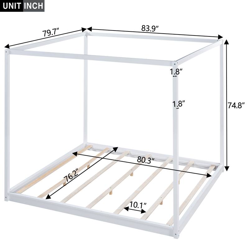 Roomfitters King Size Canopy Platform Bed with Support Legs and Sturdy Frame