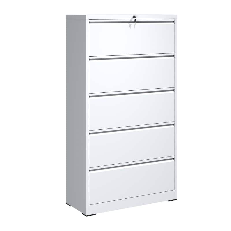 Modern File Cabinet Lateral File Cabinet Metal File Cabinet with 5 Drawers and Locks, for Home Offices, Black