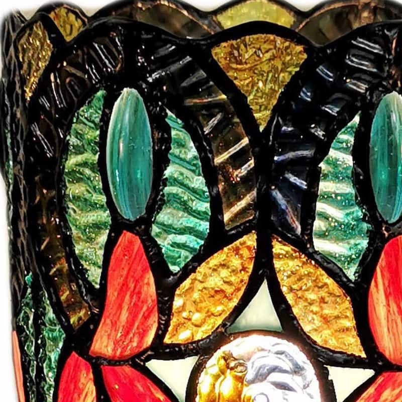 HomeRoots 11" Beige and Orange Mosaic Tile Stained Glass Accent Lamp - 6