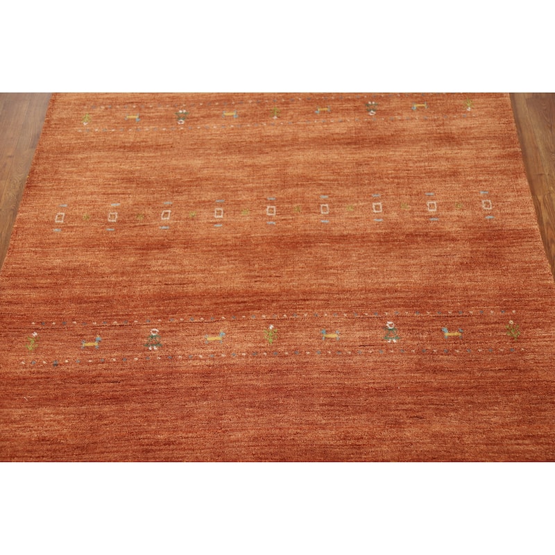 Hand Knotted Oriental 100% Wool Carpet Tribal Animal Pictorial Oranges & Rust Gabbeh Area Rug - 7' 6'' X 5' 1''