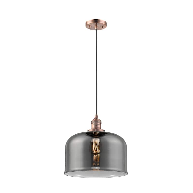Innovations Lighting Franklin Restoration Bell - 1 Light 12" Cord Hung Mini Pendant - Antique Copper/Light Smoke